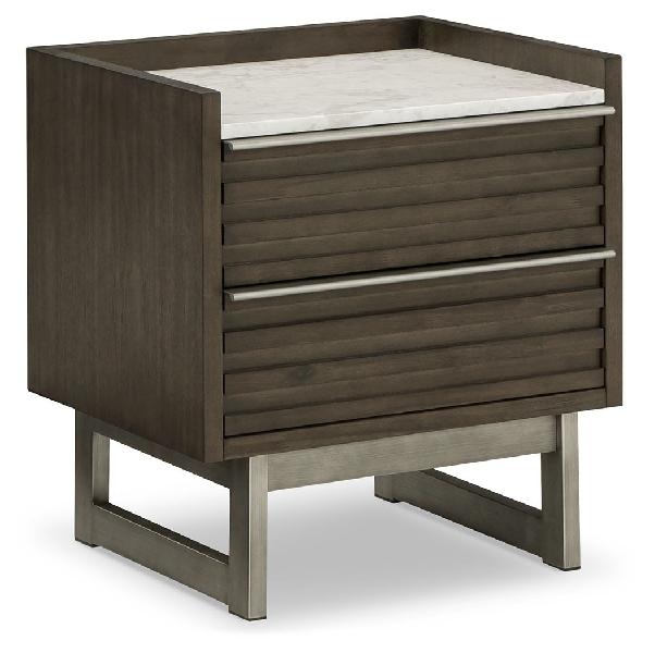 Image of Arkenton - Two Drawer Night Stand - Grayish Brown / White