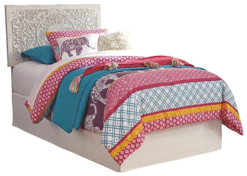 Image of Paxberry - Twin Panel Headboard with Bolt on Bed Frame - Whitewash