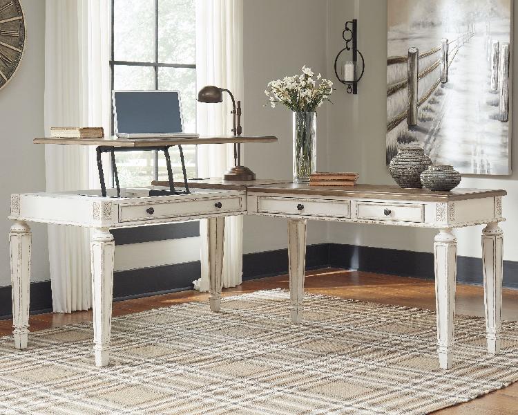 Image of Realyn - L Shaped Desk with Lift Top - White / Brown