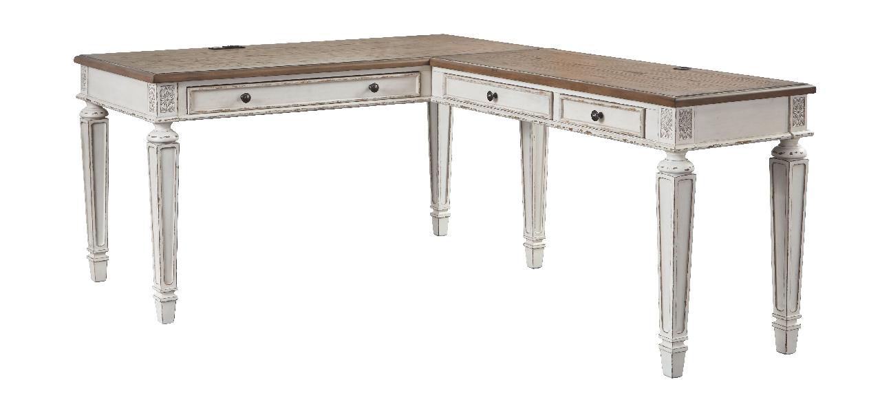 Image of Realyn - Home Office L Shaped Desk - White / Brown
