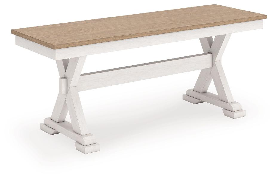Image of Purlaney - Large Dining Room Bench - Antique White / Natural