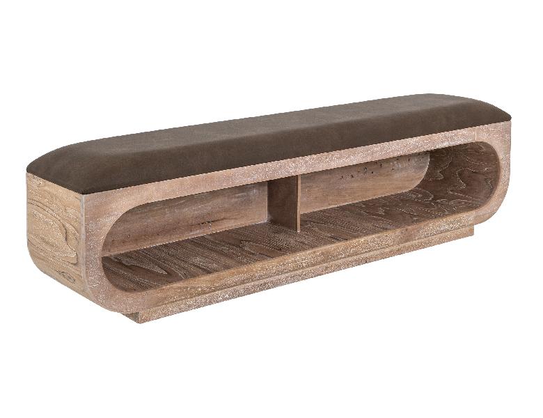 Image of Balam - Wooden Bench With Cushioned Seat - Ivory White