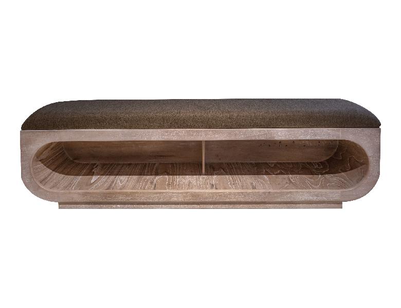 Image of Balam - Wooden Bench With Fabric Cushioned Seat - Ivory White