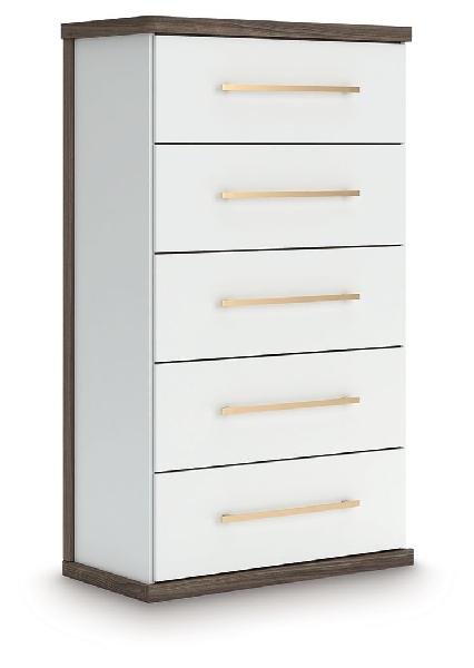 Image of Kendanport - Five Drawer Chest - Brown / White
