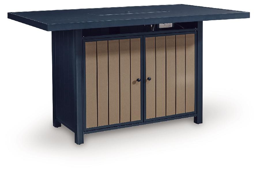 Image of East Beach - Rectangular Bar Table With Fire Pit - Blue