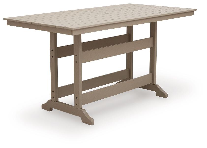 Image of Seacliff Beach - Rectangular Counter Height Dining Table With Umbrella Option - Medium Brown