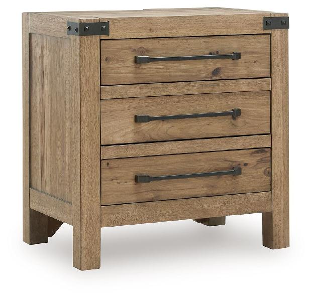 Image of Ridgester - Three Drawer Night Stand - Light Brown