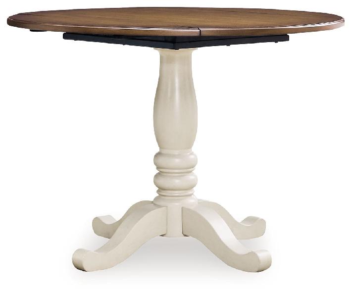 Image of Wirloni - Round Dining Room Drop Leaf Table - Antique White / Brown