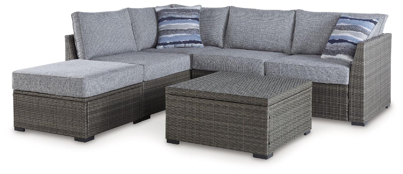 Image of Petal Road - Loveseat Sectional, Ottoman, Table Set (Set of 4) - Gray