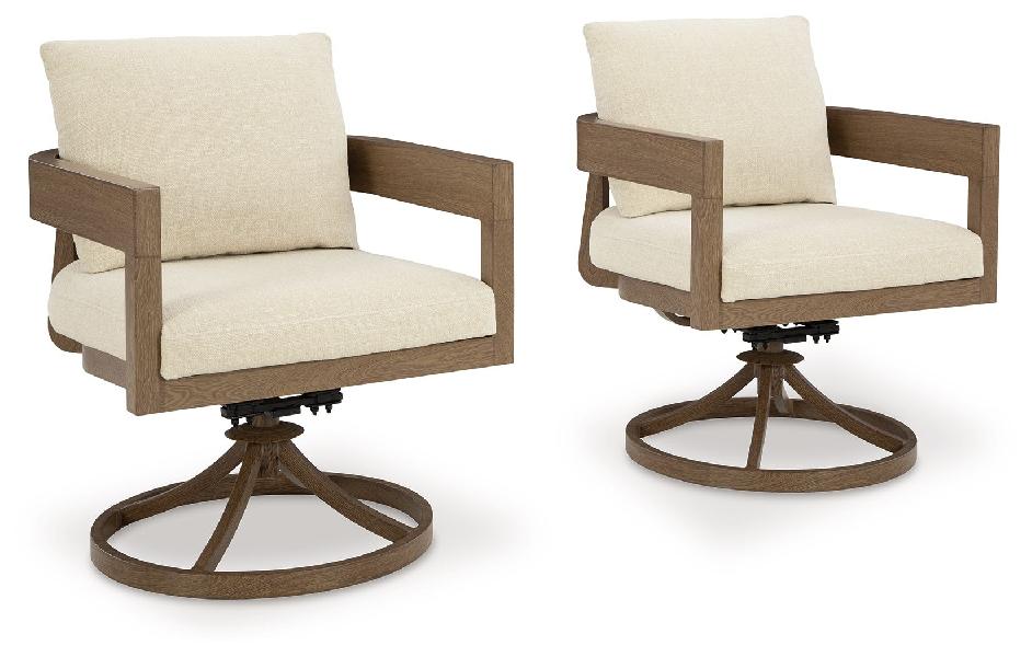 Image of Serene Bay - Swivel Chair With Cushion (Set of 2) - Dark Brown / White