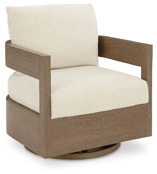 Image of Serene Bay - Swivel Glider Chair With Cushion - Dark Brown / White