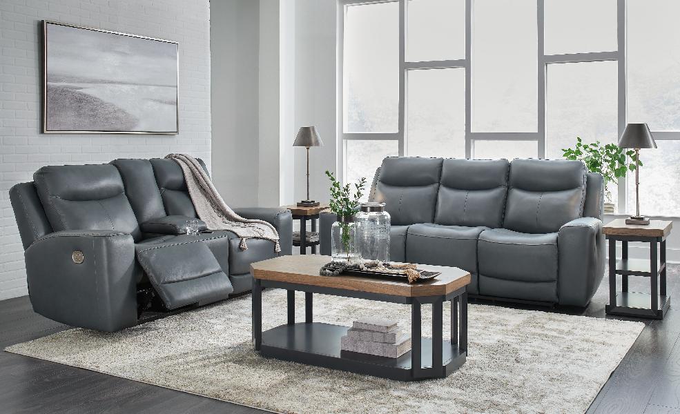 Image of Mindanao - 2 Pc. - Power Reclining Sofa, Power Reclining Loveseat with Console - Steel