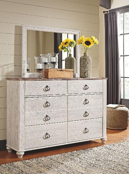 Image of Willowton - Dresser, Mirror - Whitewash