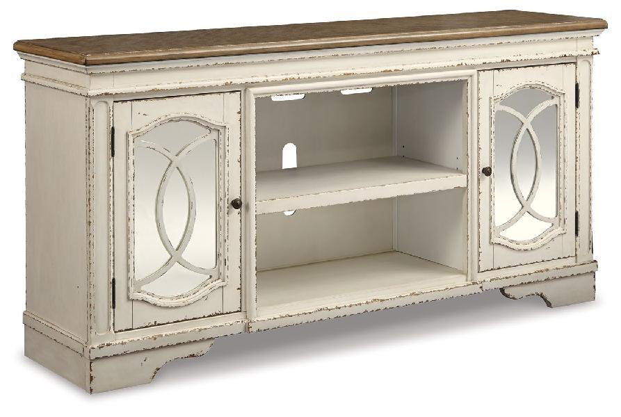 Image of Realyn - XL TV Stand w/Fireplace Option - Chipped White