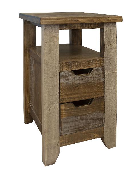 Antique - Chairside Table With 2 Drawers - Multicolor