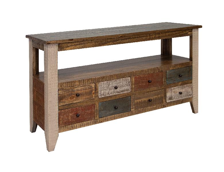 Image of Antique - Multi-Drawer Sofa Table With 8 Drawers - Multicolor