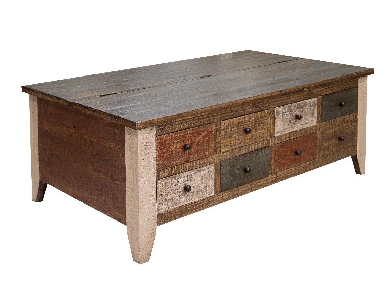 Image of Antique - Multi-Drawer Cocktail Table With 8 Drawers - Multicolor