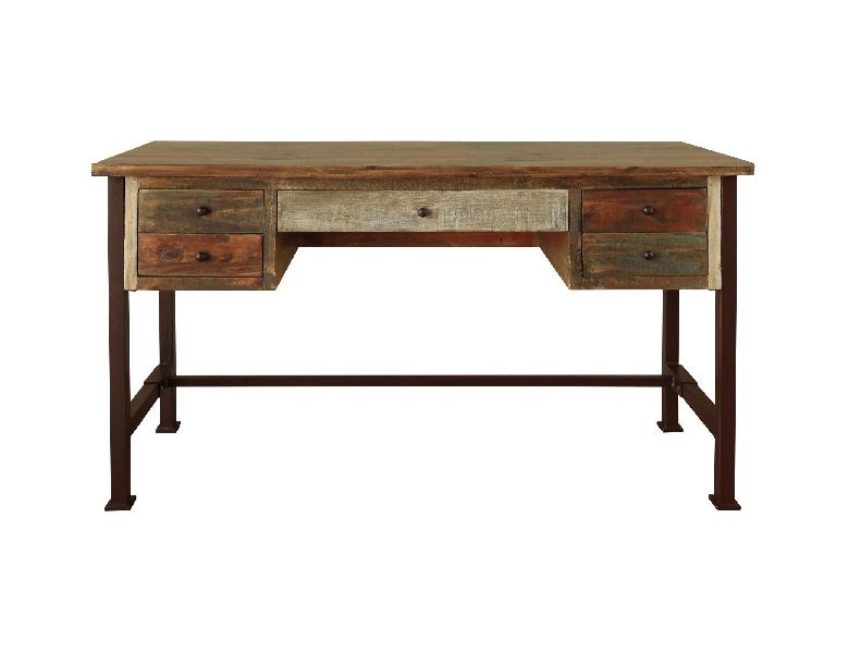 Image of Antique - Desk With 5 Drawers - Multicolor