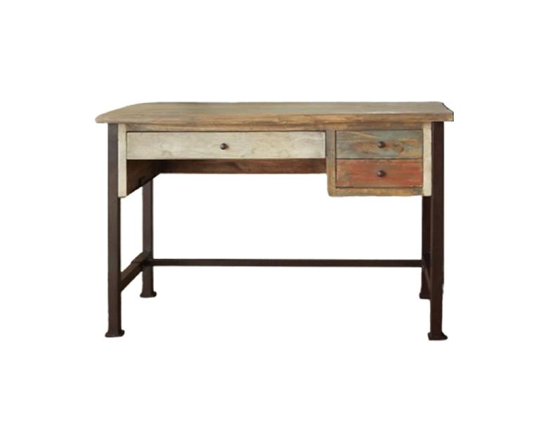 Image of Antique - Desk With 3 Drawers - Multicolor