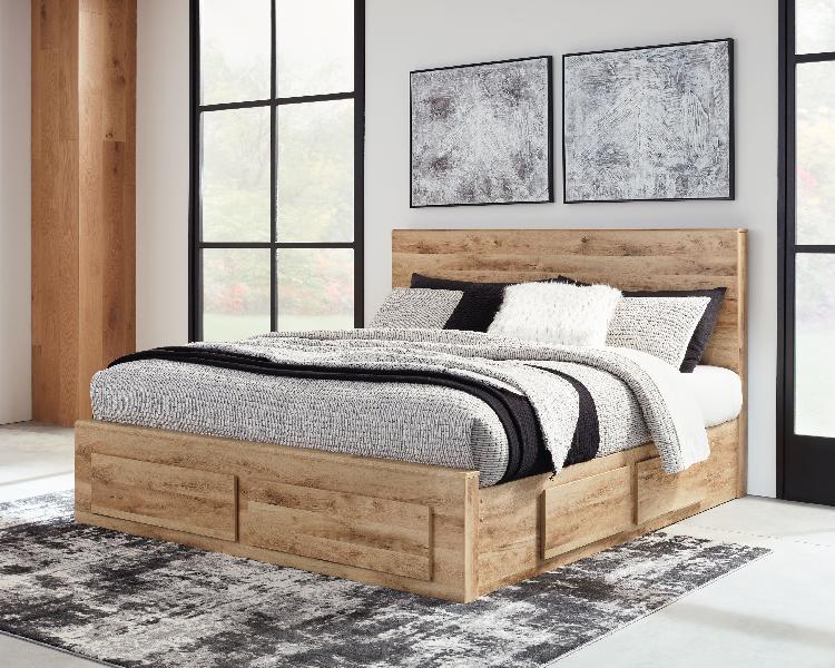 Hyanna - Queen Panel Bed with 4 Storage Drawers - Tan