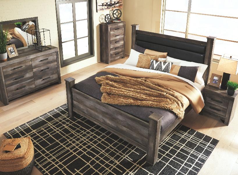 Image of Wynnlow - 8 Pc. - Dresser, Mirror, King Poster Bed, 2 Nightstands - Gray