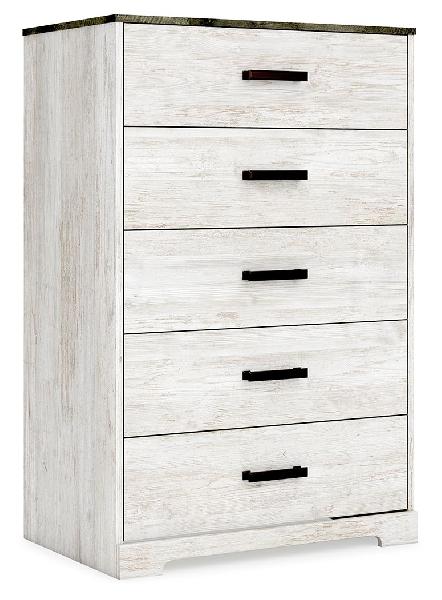 Image of Shawburn - Five Drawer Chest - Vinyl-Wrapped - White / Black / Gray
