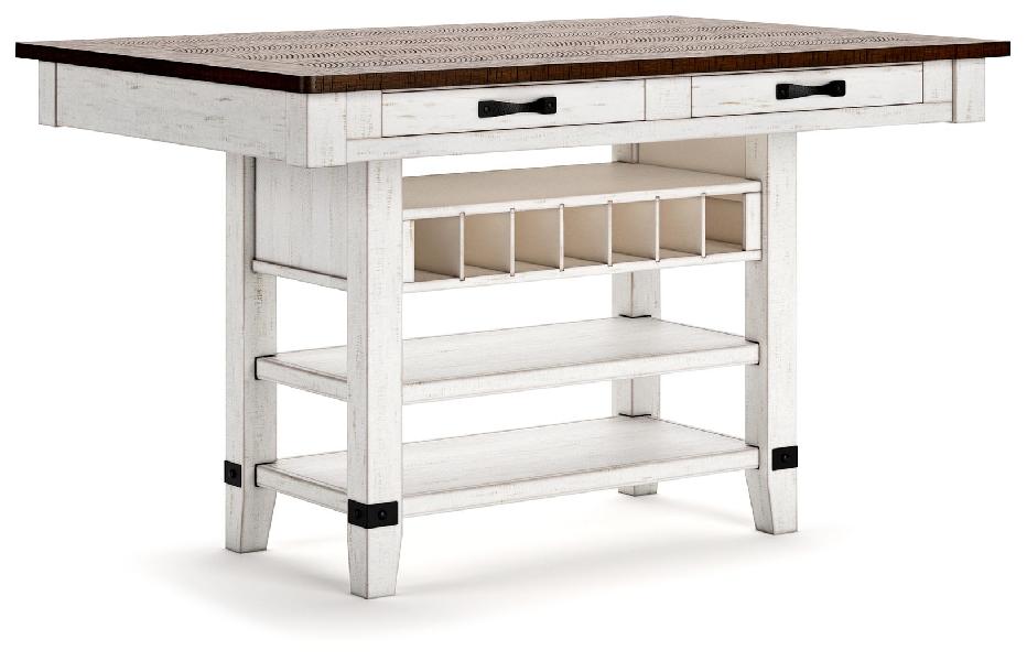 Image of Valebeck - Rect Dining Room Counter Table With Wine Rack - White / Brown