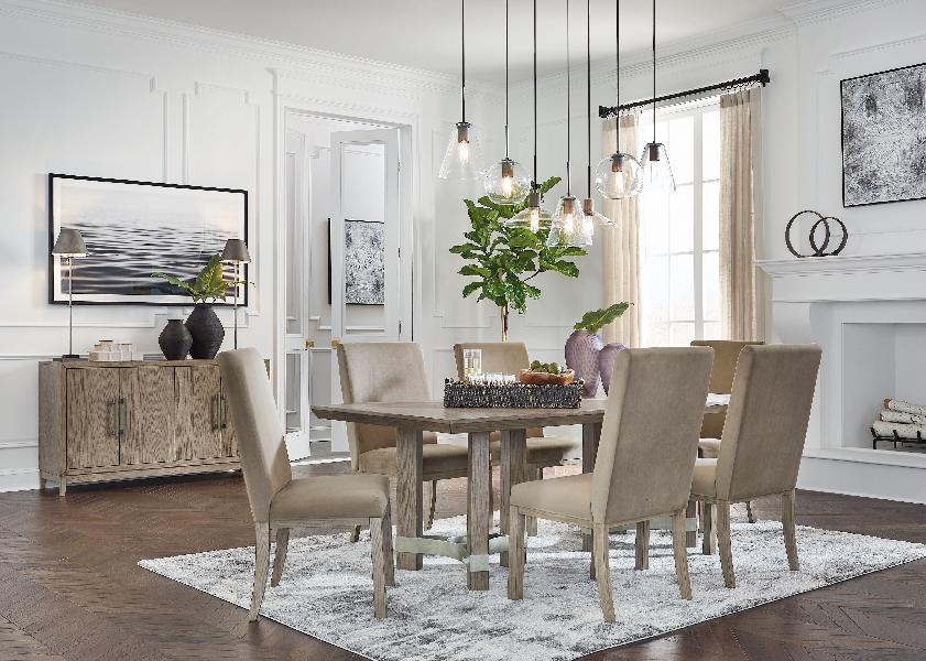Image of Chrestner - 8 Pc. - Rectangular Dining Room Table, 6 Side Chairs, Server - Brown / Beige