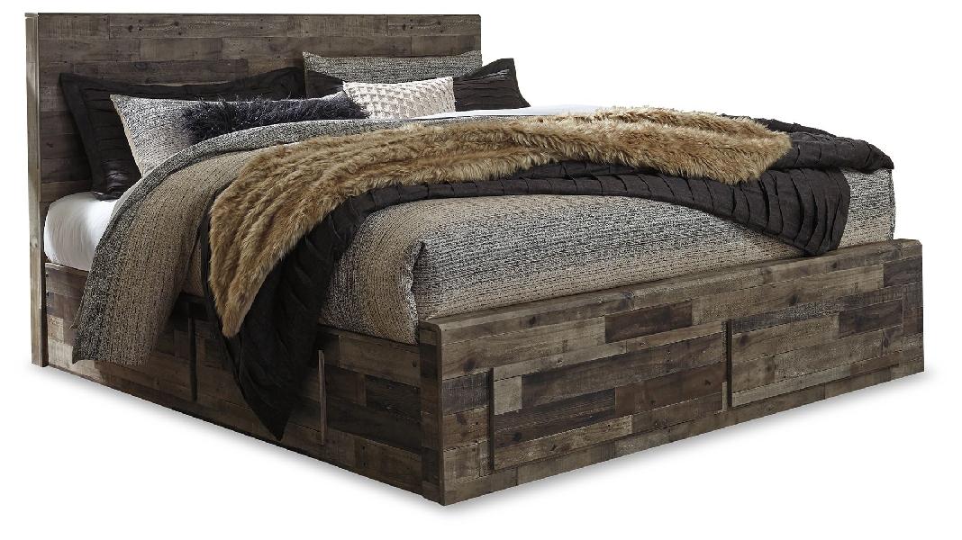 Image of Derekson - King Panel Bed With 4 Storage Drawers - Multi Gray