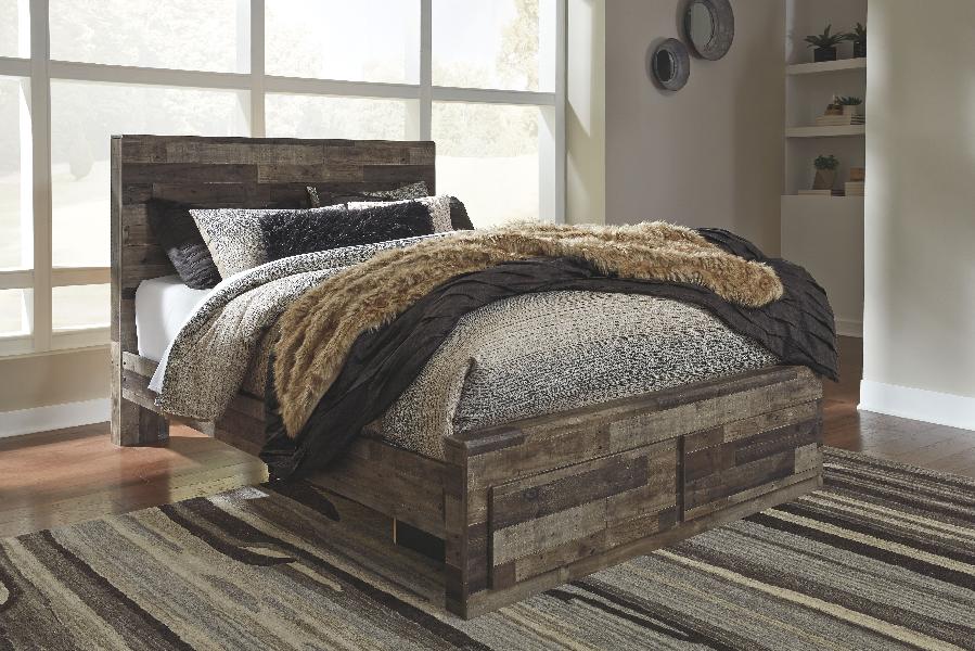 Image of Derekson - Queen Panel Bed with 2 Storage Drawers - Multi Gray
