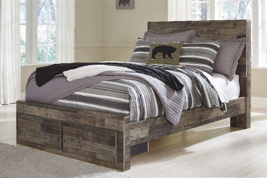Image of Derekson - Full Panel Bed with 2 Storage Drawers - Multi Gray