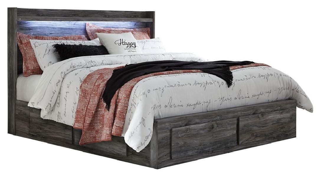 Image of Baystorm - King Panel Bed With 4 Storage Drawers - Gray