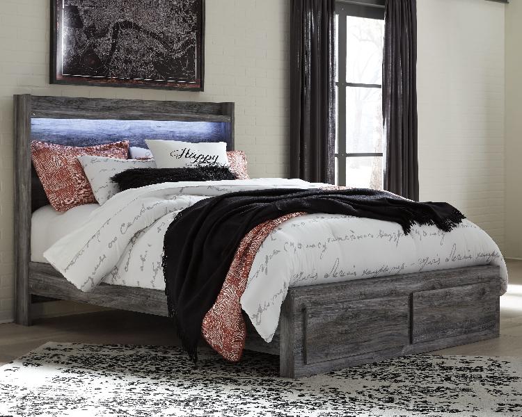 Image of Baystorm - Queen Panel Bed with 2 Storage Drawers - Gray