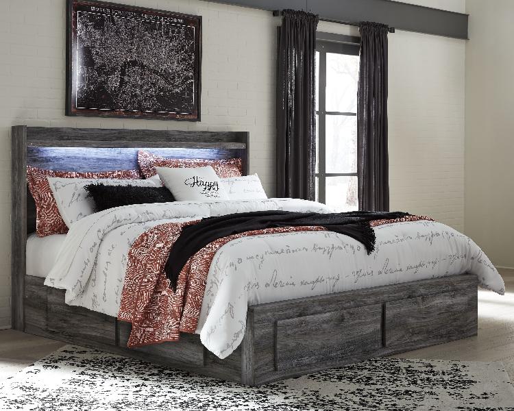Baystorm - King Panel Bed with 6 Storage Drawers - Gray