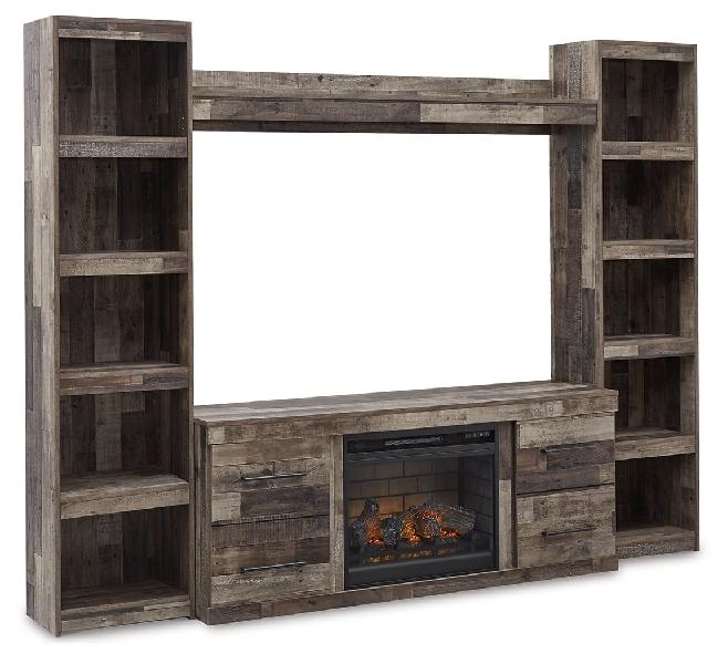 Image of Derekson - 4-Piece Entertainment Center With Electric Fireplace - Multi Gray