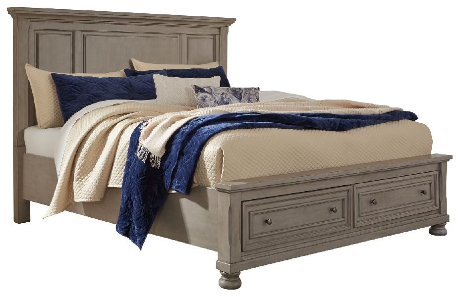 Image of Lettner - California King Panel Storage Bed - Light Gray