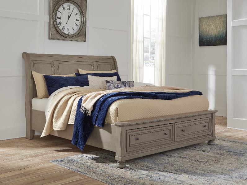 Image of Lettner - California King Sleigh Bed with Storage - Light Gray