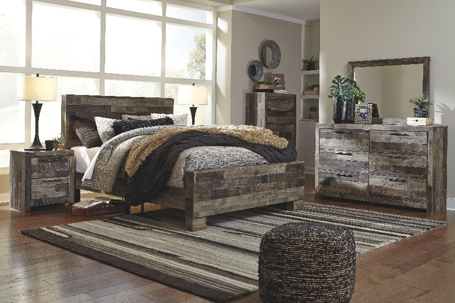 Image of Derekson - 8 Pc. - Dresser, Mirror, Chest, Queen Panel Bed, 2 Nightstands - Multi Gray