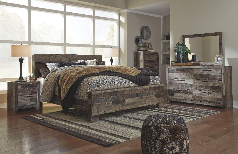 Image of Derekson - 6 Pc. - Dresser, Mirror, Chest, King Panel Bed - Multi Gray