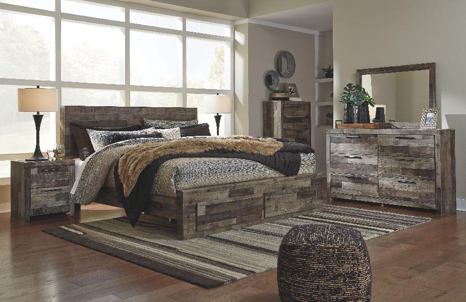 Image of Derekson - 7 Pc. - Dresser, Mirror, Chest, King Bed with 2 Storage Drawers - Multi Gray