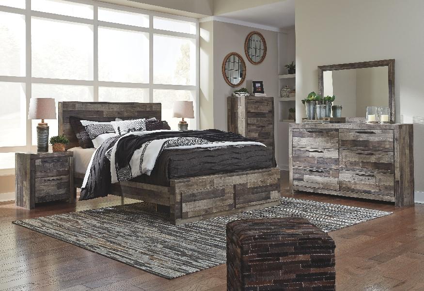 Image of Derekson - 8 Pc. - Dresser, Mirror, Queen Panel Bed with 2 Storage Drawers, 2 Nightstands - Multi Gray