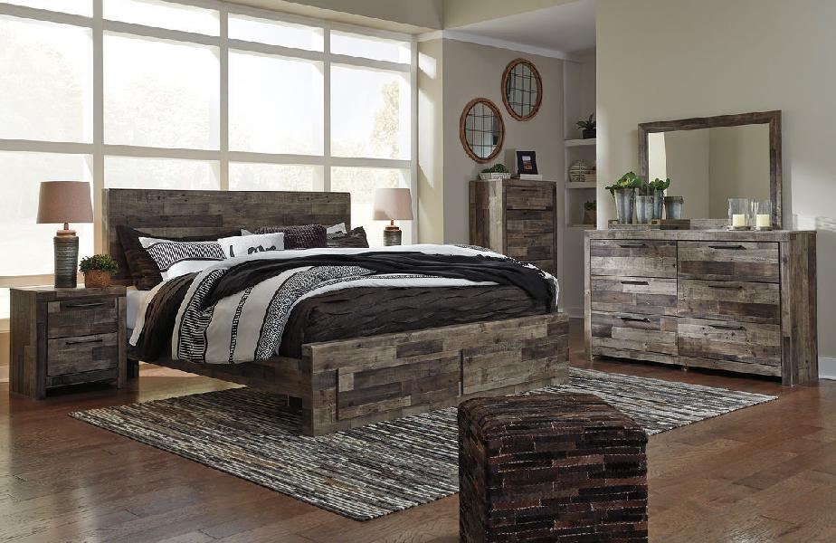 Image of Derekson - 6 Pc. - Dresser, Mirror, King Panel Bed with 2 Storage Drawers - Multi Gray