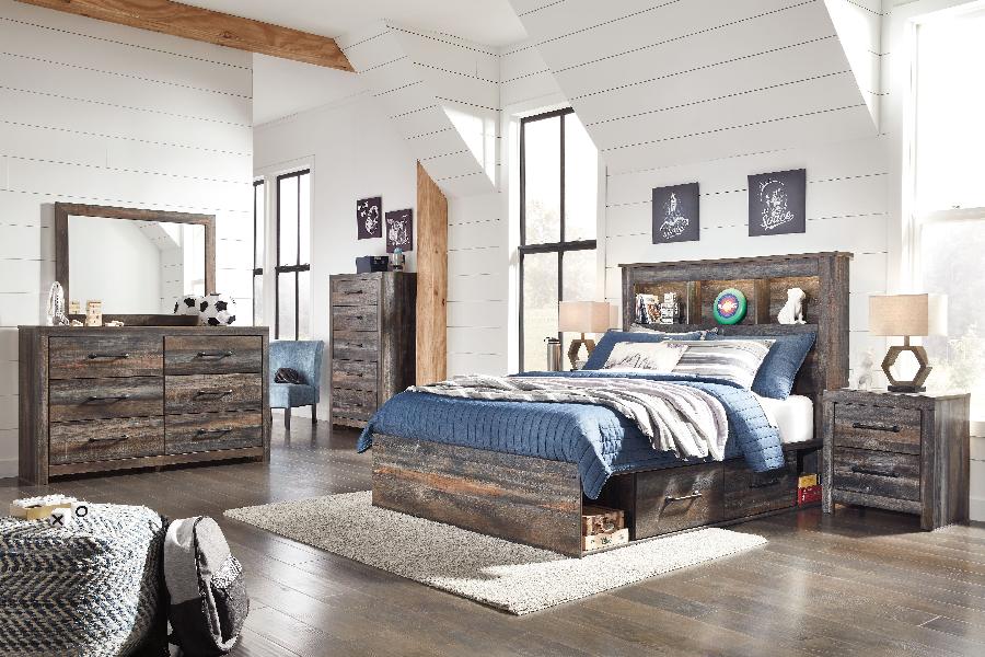 Image of Drystan - Full Bookcase Bed With 4 Storage Drawers - 10 Pc. - Dresser, Mirror, Chest, Full Bed, 2 Nightstands - Multi