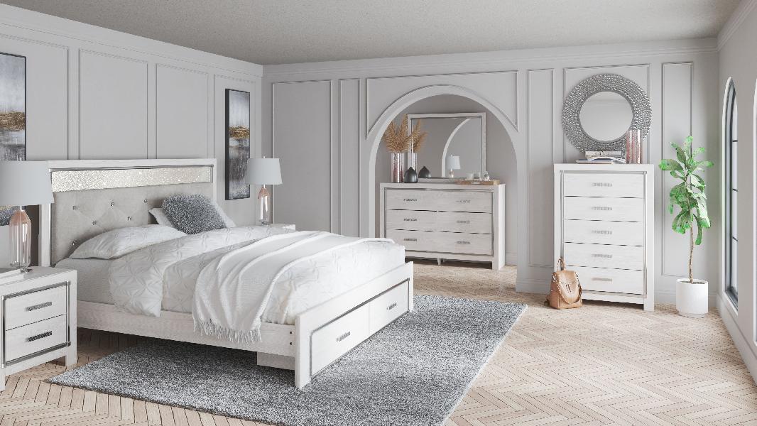 Image of Altyra - King Upholstered Storage Bed - 8 Pc. - Dresser, Mirror, King Bed, 2 Nightstands - White