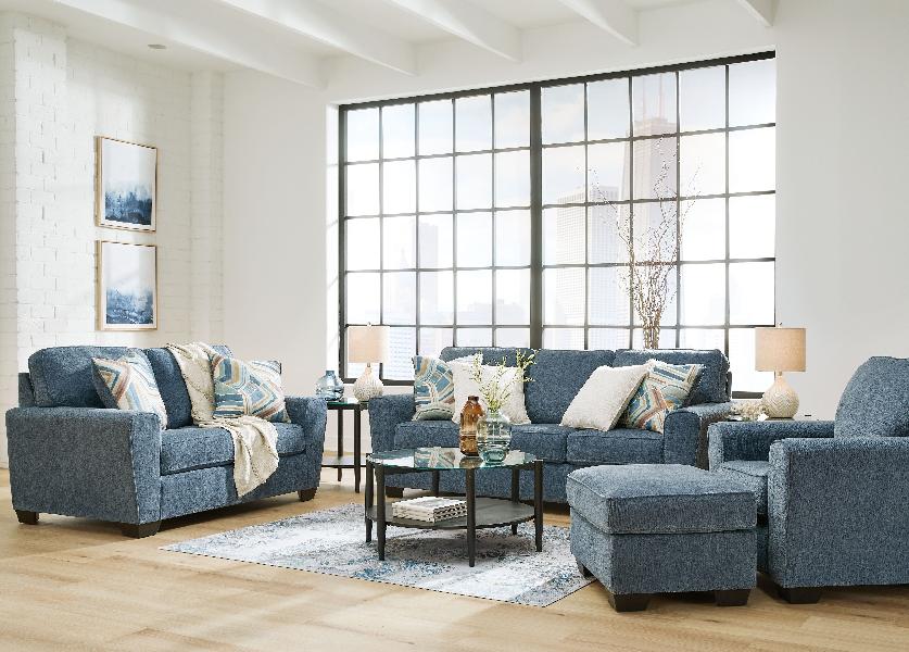 Image of Cashton - 4 Pc. - Sofa, Loveseat, Chair, Ottoman - Blue