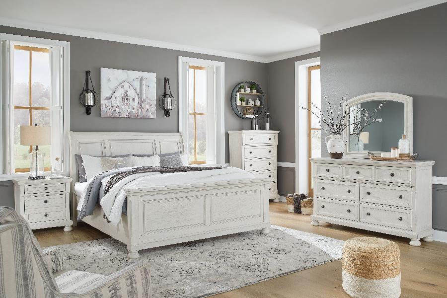 Image of Robbinsdale - 5 Pc. - Dresser, Mirror, Queen Sleigh Bed - Antique White