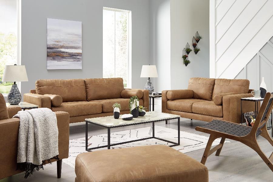 Image of Telora - 4 Pc. - Sofa, Loveseat, Chair, Ottoman - Caramel