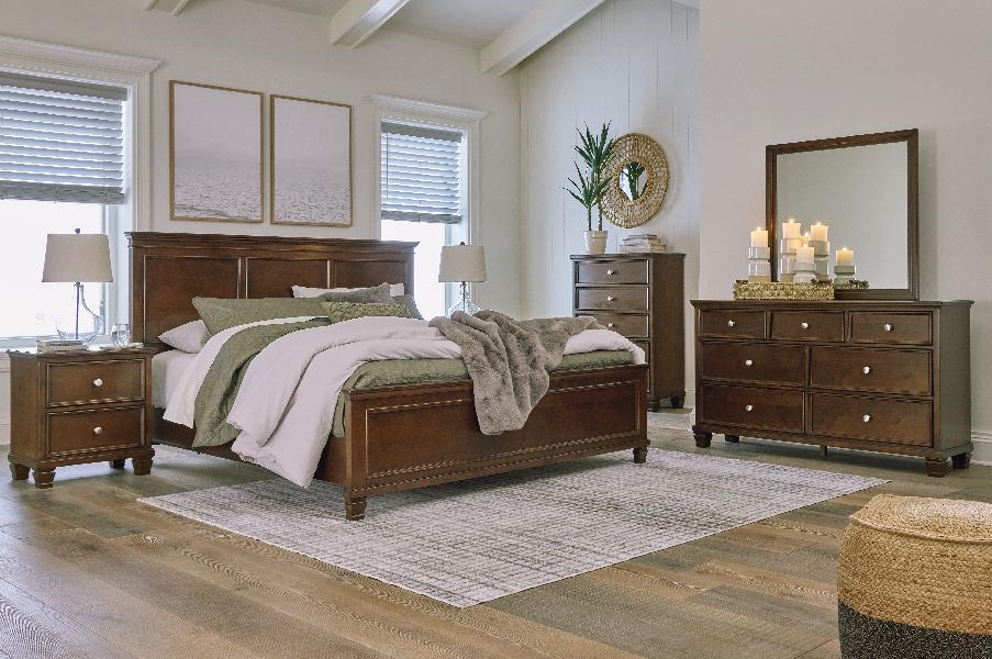 Image of Danabrin - 8 Pc. - Dresser, Mirror, Chest, California King Panel Bed, 2 Nightstands - Brown