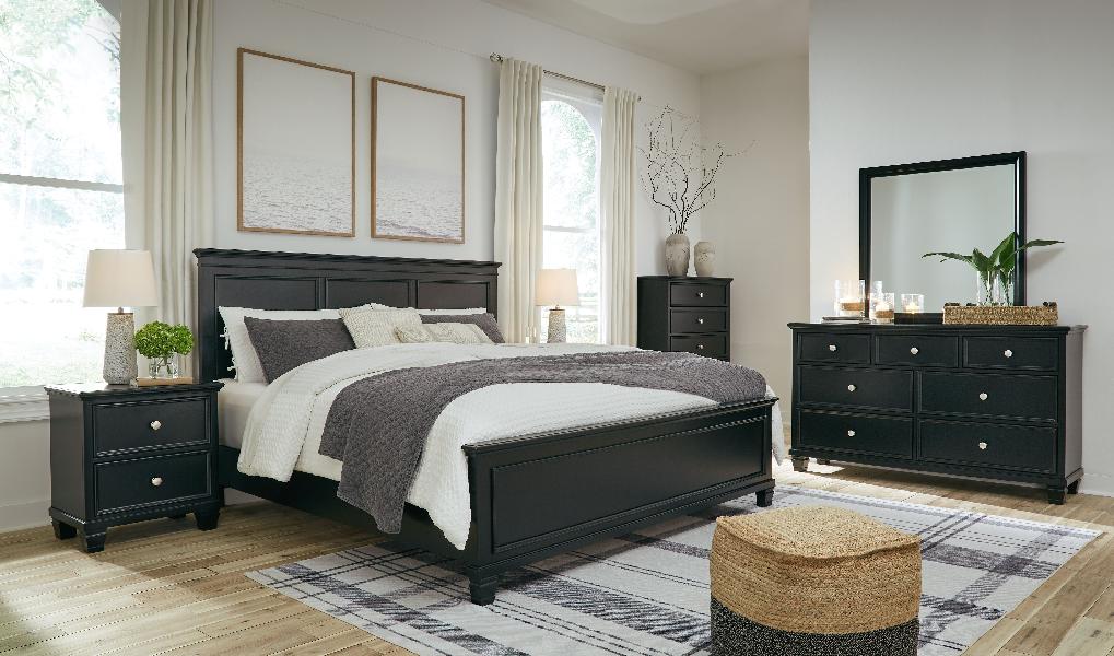 Image of Lanolee - 6 Pc. - Dresser, Mirror, Chest, King Panel Bed - Black