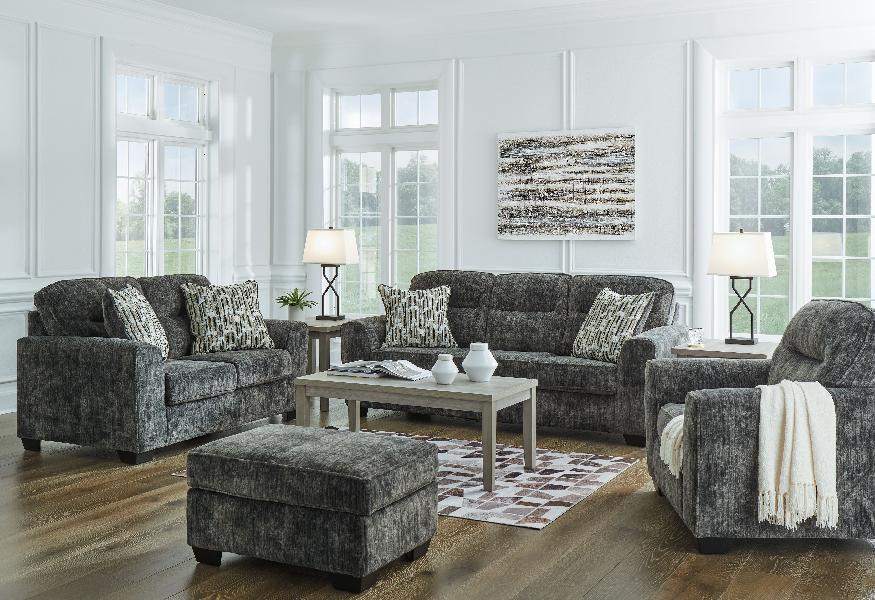 Image of Lonoke - 4 Pc. - Sofa, Loveseat, Chair And A Half, Ottoman - Gunmetal